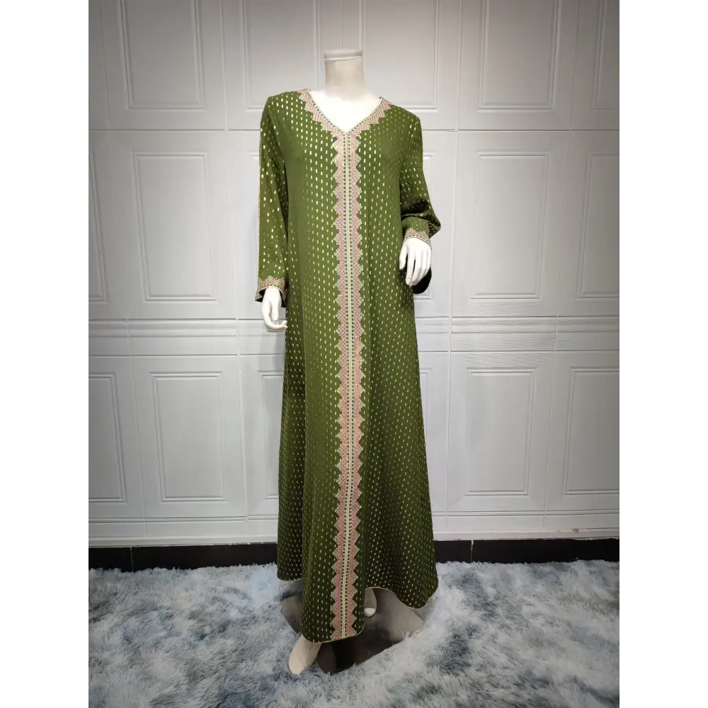 Summer Bronzing Muslim Dubai Gown - Army Green / S