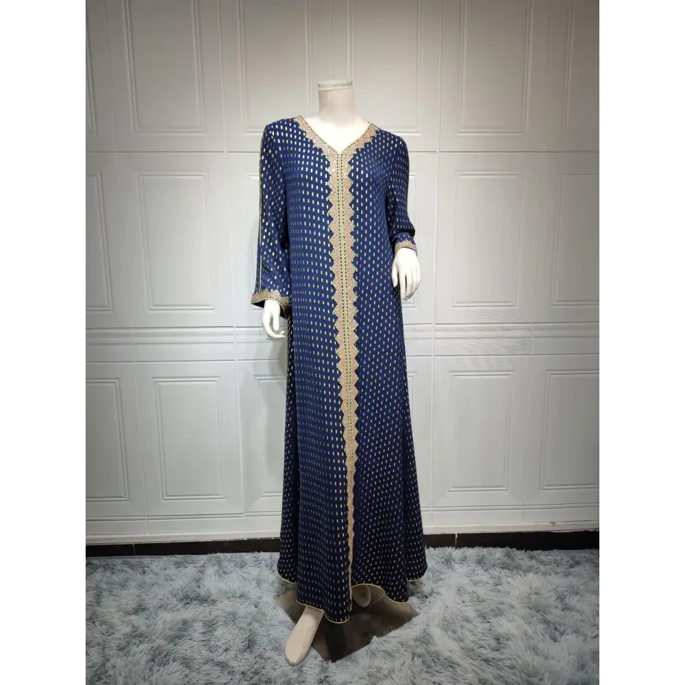 Summer Bronzing Muslim Dubai Gown - Dark Blue / S