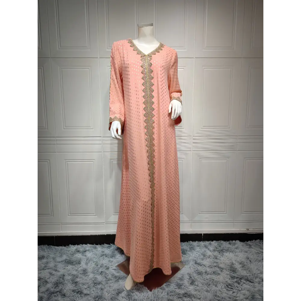 Summer Bronzing Muslim Dubai Gown - Pink / S
