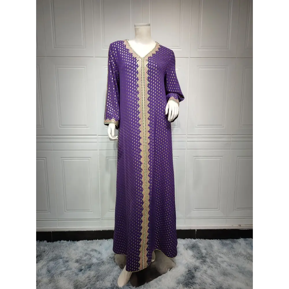 Summer Bronzing Muslim Dubai Gown - Purple / S