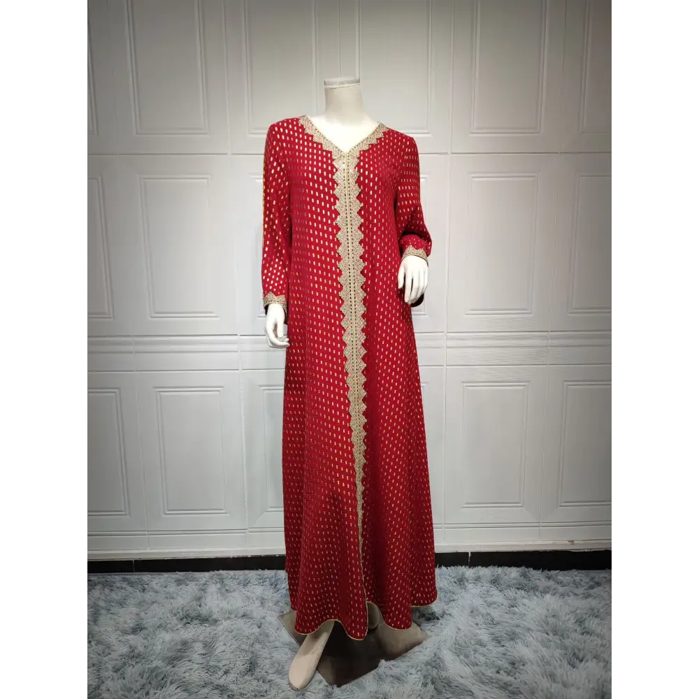 Summer Bronzing Muslim Dubai Gown - Red / S