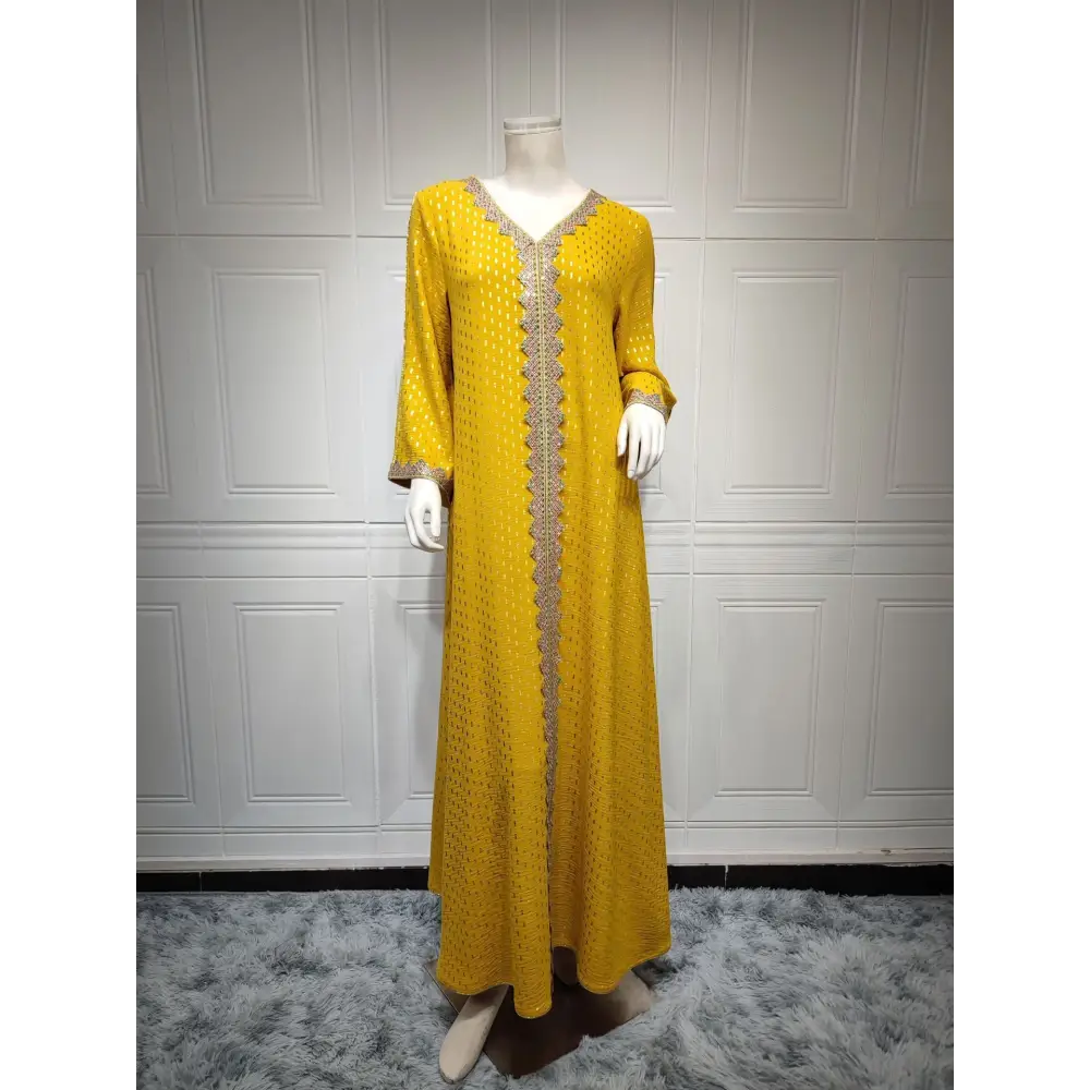 Summer Bronzing Muslim Dubai Gown - Yellow / S