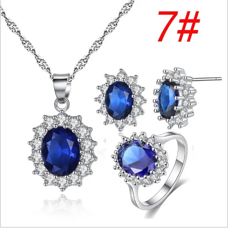 Sunflower Jewelry Set Necklace Ring Stud Earrings Bridal Jewelry - Blue set size7