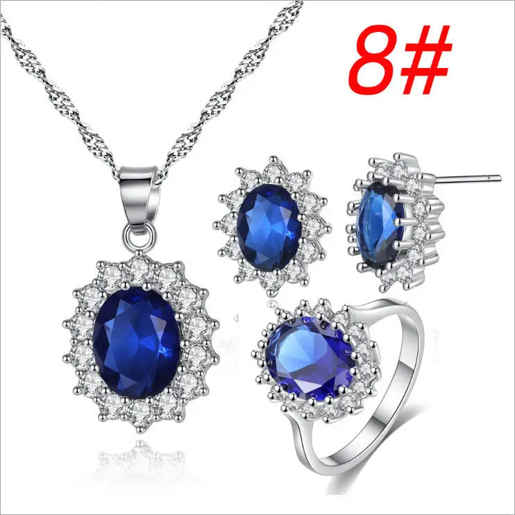 Sunflower Jewelry Set Necklace Ring Stud Earrings Bridal Jewelry - Blue set size8