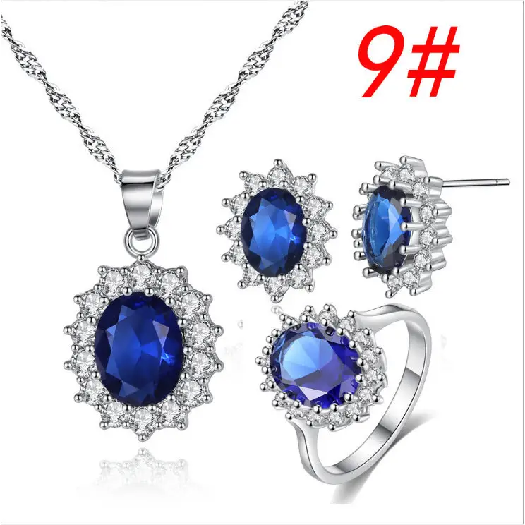 Sunflower Jewelry Set Necklace Ring Stud Earrings Bridal Jewelry - Blue set size9