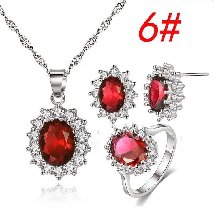 Sunflower Jewelry Set Necklace Ring Stud Earrings Bridal Jewelry - Red set size6