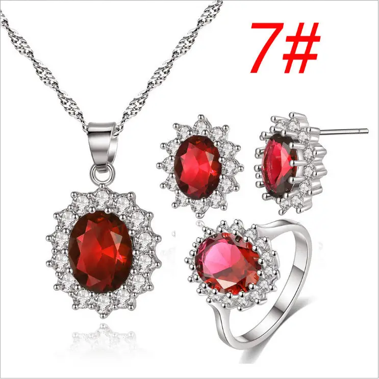 Sunflower Jewelry Set Necklace Ring Stud Earrings Bridal Jewelry - Red set size7