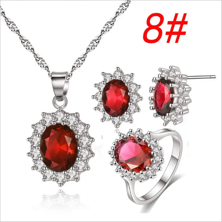 Sunflower Jewelry Set Necklace Ring Stud Earrings Bridal Jewelry - Red set size8