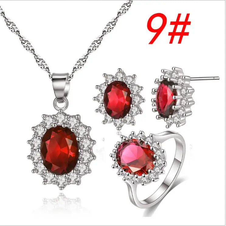Sunflower Jewelry Set Necklace Ring Stud Earrings Bridal Jewelry - Red set size9