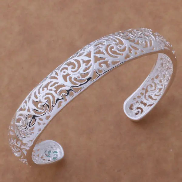 Swirling Hollow Bangle - Silver