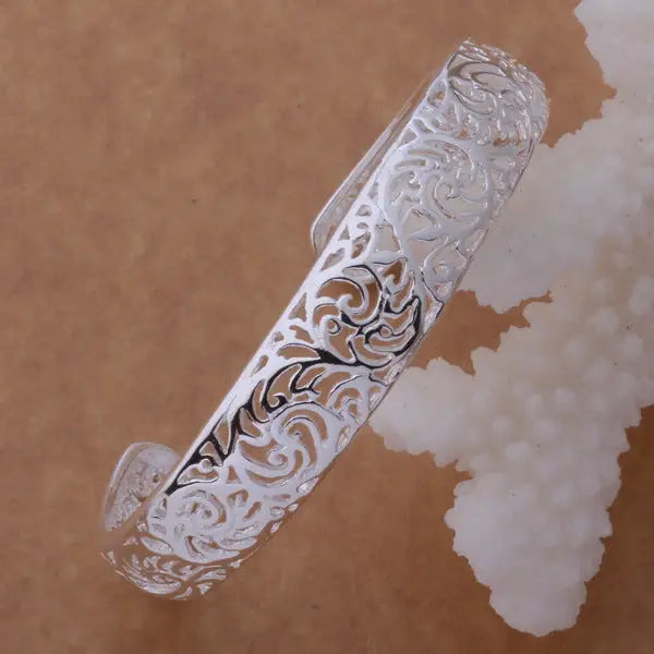 Swirling Hollow Bangle - Silver