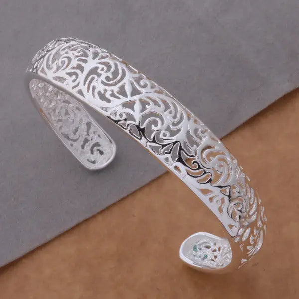 Swirling Hollow Bangle - Silver