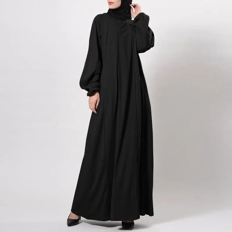 Temperament Commute Solid Color Dress Islamic Muslim Loose Robe - Black / S