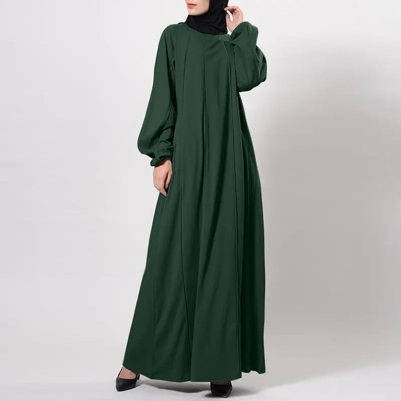 Temperament Commute Solid Color Dress Islamic Muslim Loose Robe - Green / S
