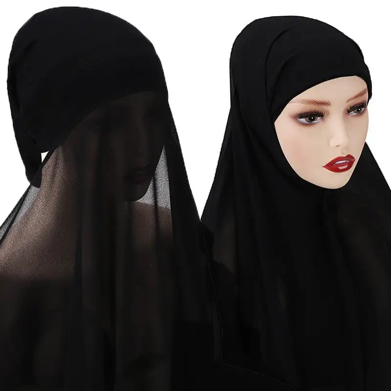 Veiled Muslim Ladies Chiffon Turban Scarf Set - 1style