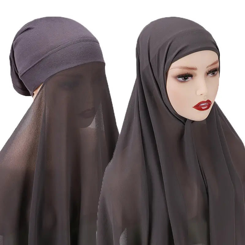Veiled Muslim Ladies Chiffon Turban Scarf Set - 3style