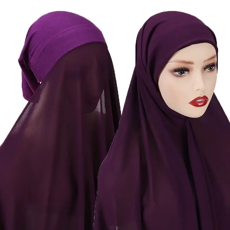 Veiled Muslim Ladies Chiffon Turban Scarf Set - 7style