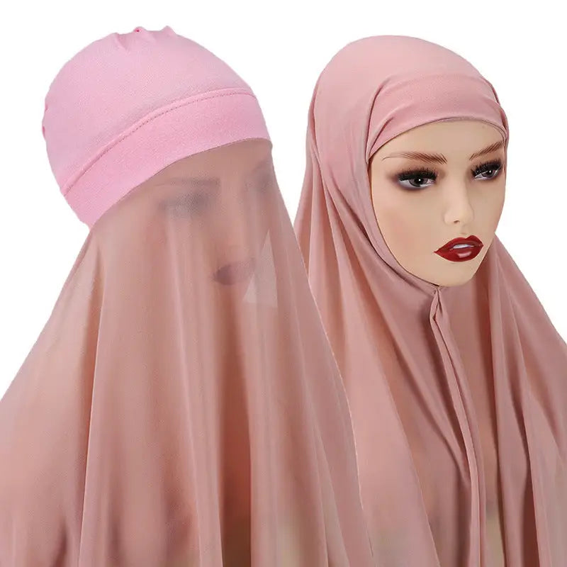 Veiled Muslim Ladies Chiffon Turban Scarf Set - 9style
