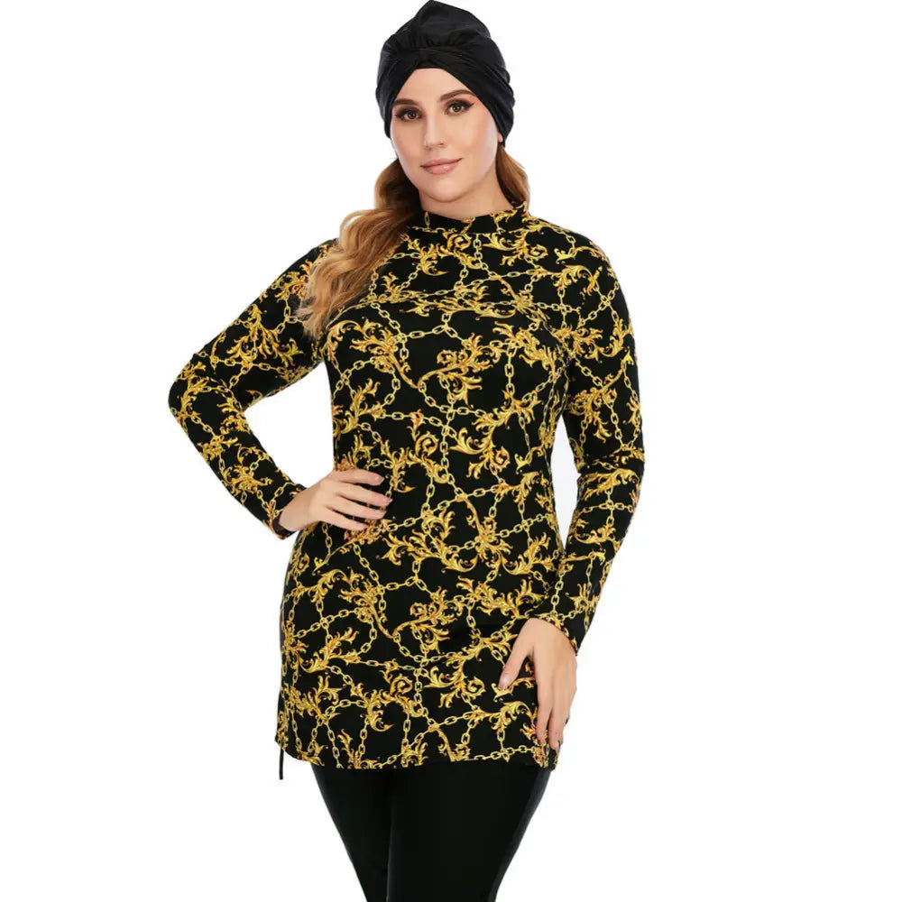 Women’s Conservative Swimsuit Floral Print Women’s Muslim Swimsuit - Black / S