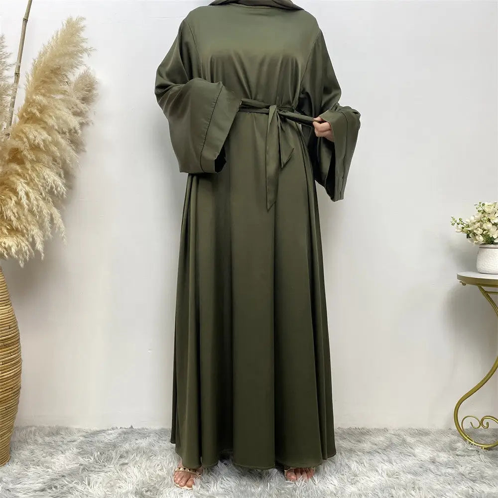Women’s Lace Up Satin Muslim Dress - Army Green / S