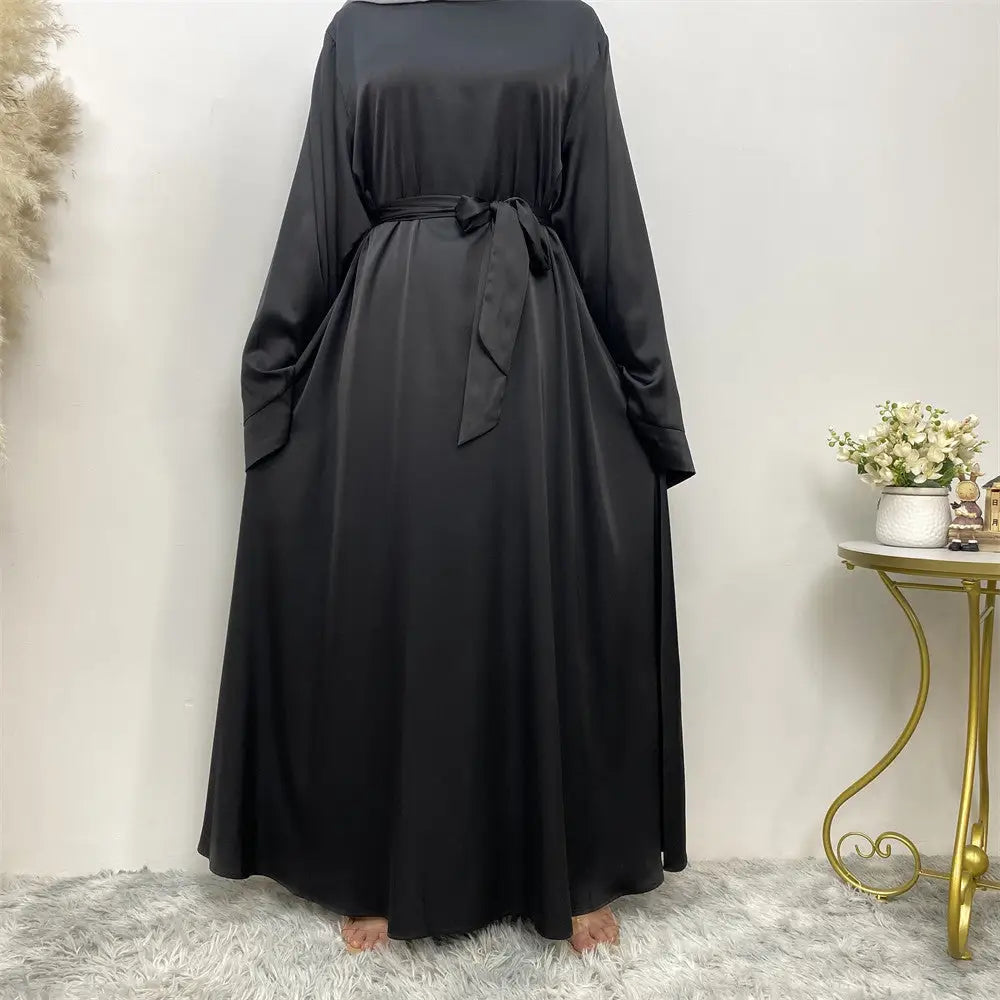 Women’s Lace Up Satin Muslim Dress - Black / S