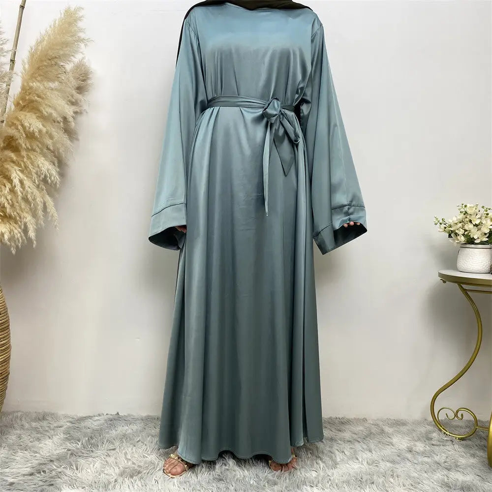 Women’s Lace Up Satin Muslim Dress - Blue / S