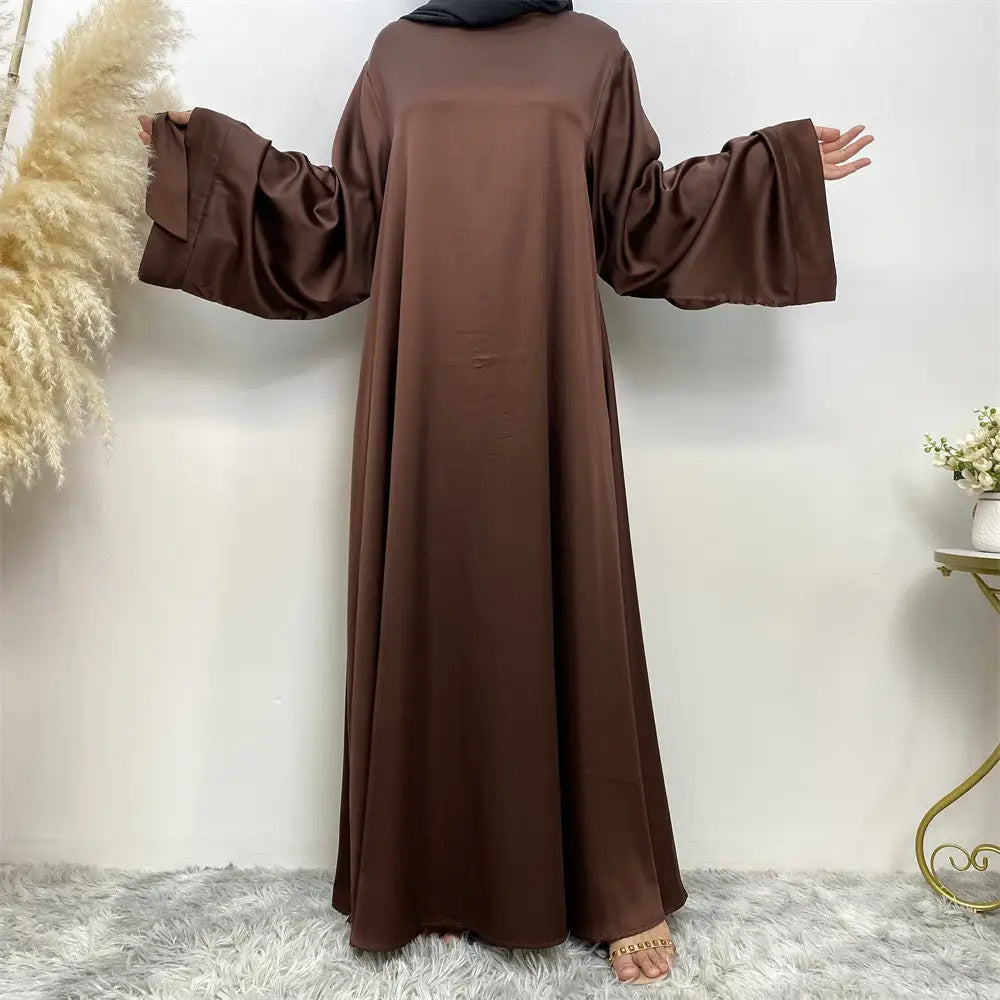 Women’s Lace Up Satin Muslim Dress - Coffee / S