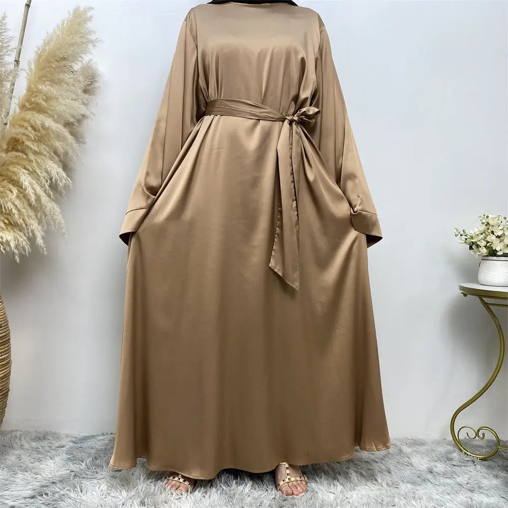 Women’s Lace Up Satin Muslim Dress - Gold / S