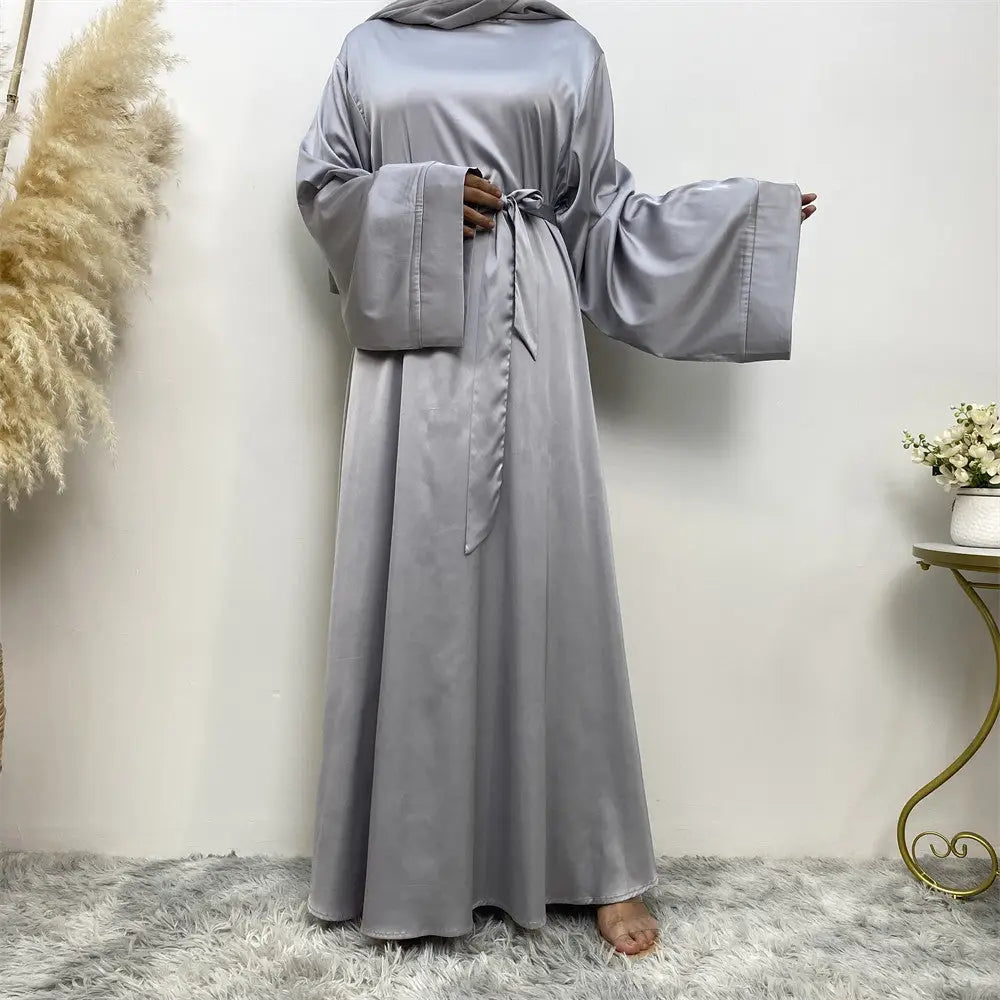 Women’s Lace Up Satin Muslim Dress - Grey / S
