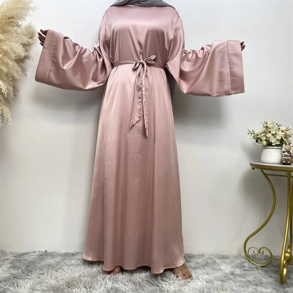 Women’s Lace Up Satin Muslim Dress - Pink / S