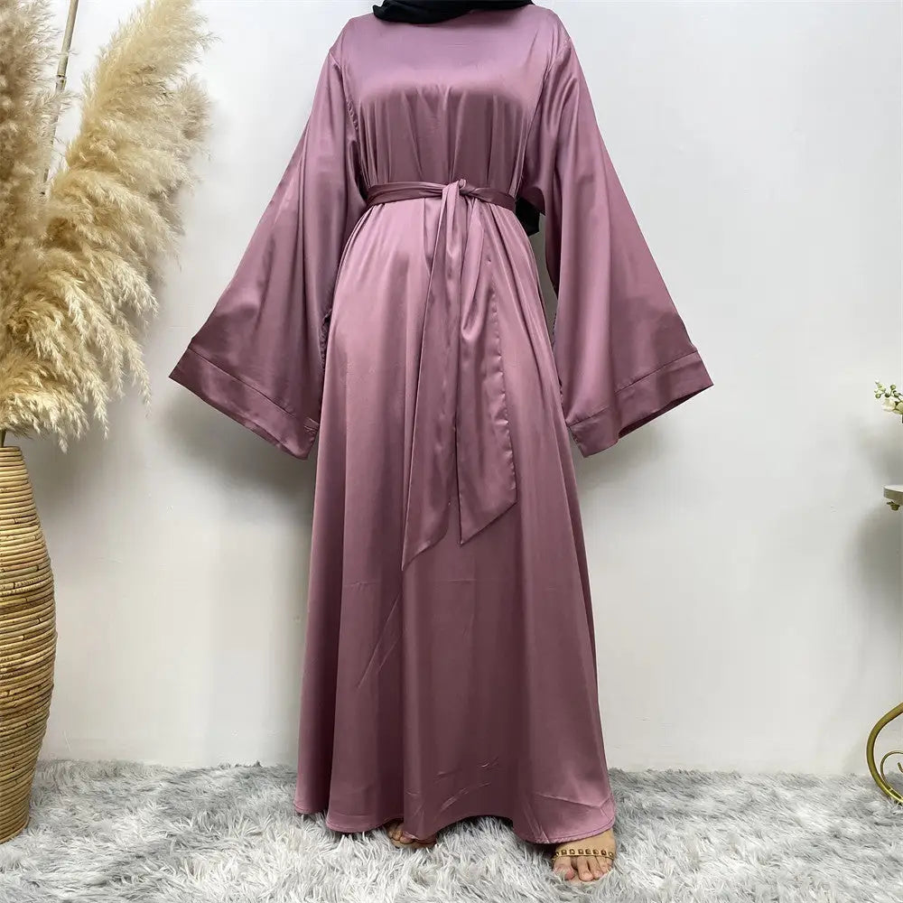 Women’s Lace Up Satin Muslim Dress - Purple / S