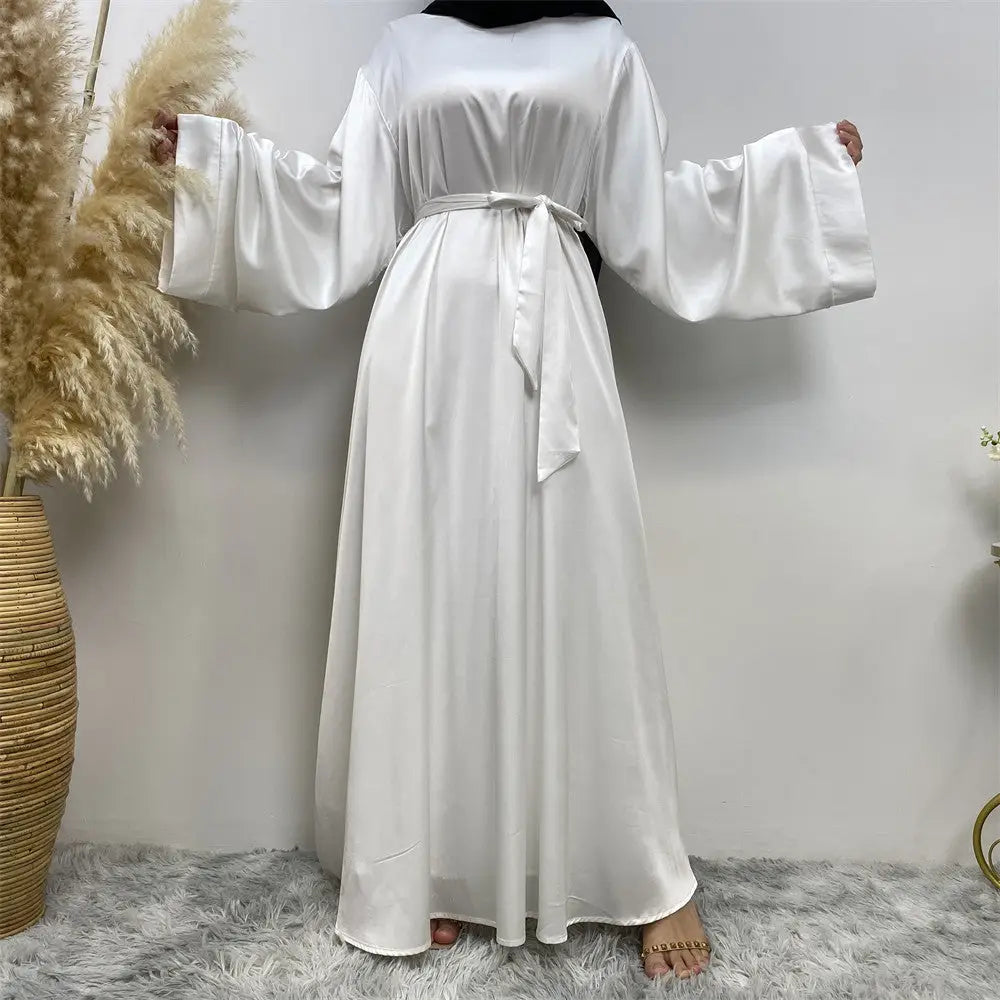 Women’s Lace Up Satin Muslim Dress - White / S