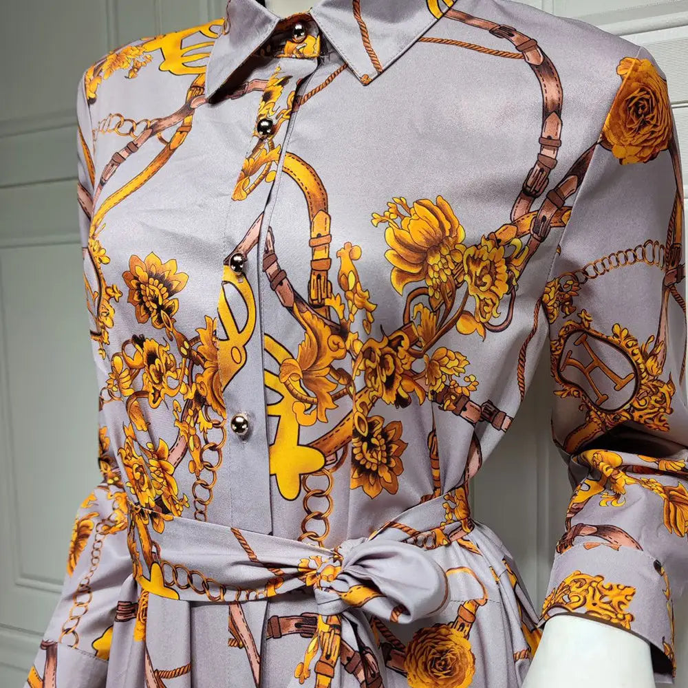Women’s Middle Eastern Muslim Vintage Print Lace-Up Dress
