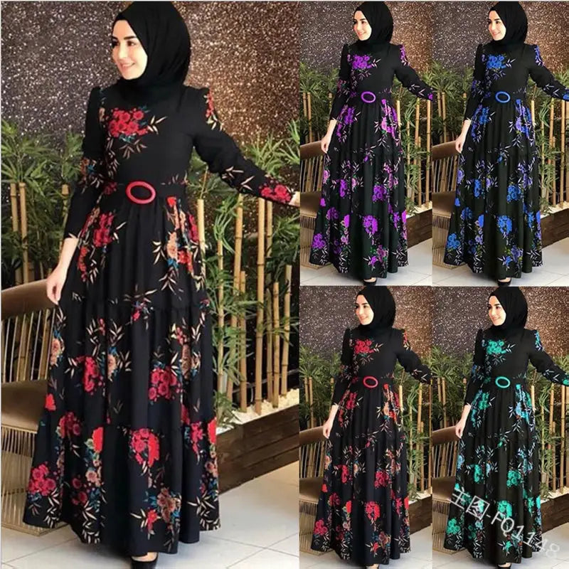 Women’S Printed Plus Size Muslim Dress 4Xl