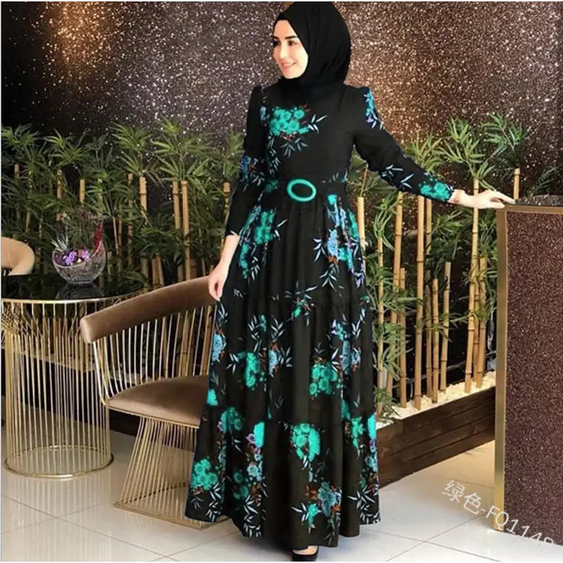 Women’S Printed Plus Size Muslim Dress 4Xl - Green / S