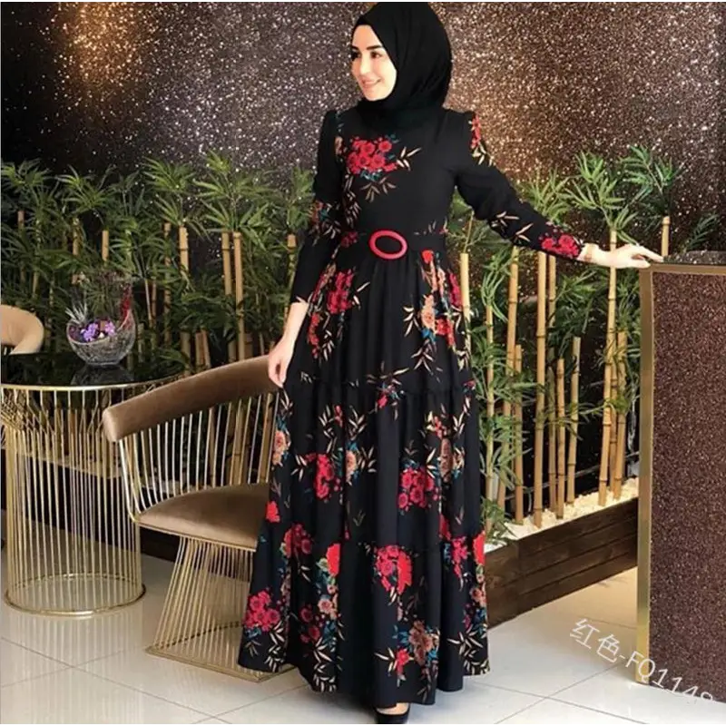 Women’S Printed Plus Size Muslim Dress 4Xl - Red / S