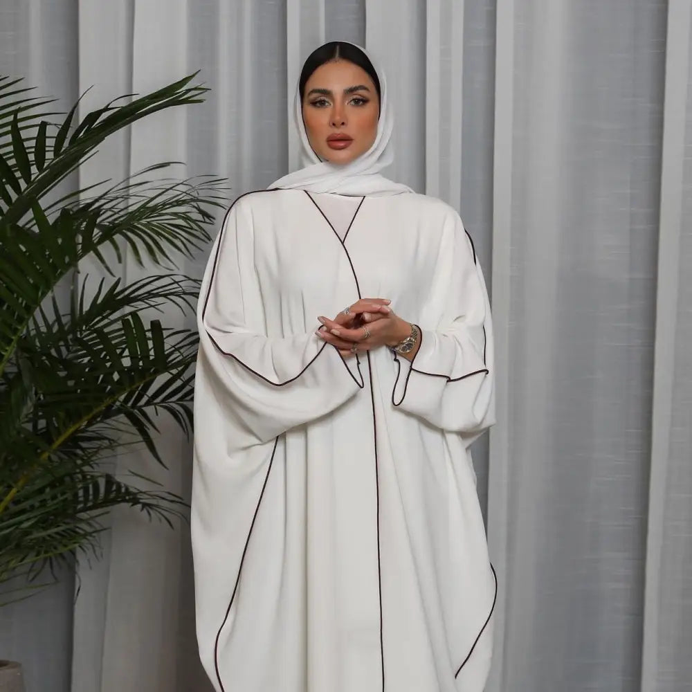 Women’s White Patchwork Plus Size Women’s Abaya Robe - White / Average Size
