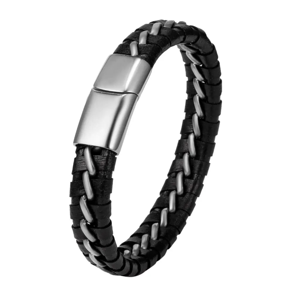 Woven leather bracelets for men - Silver