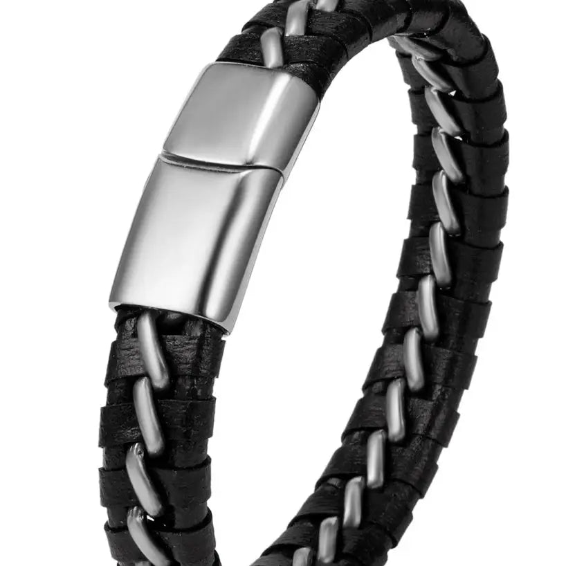 Woven leather bracelets for men - Silver