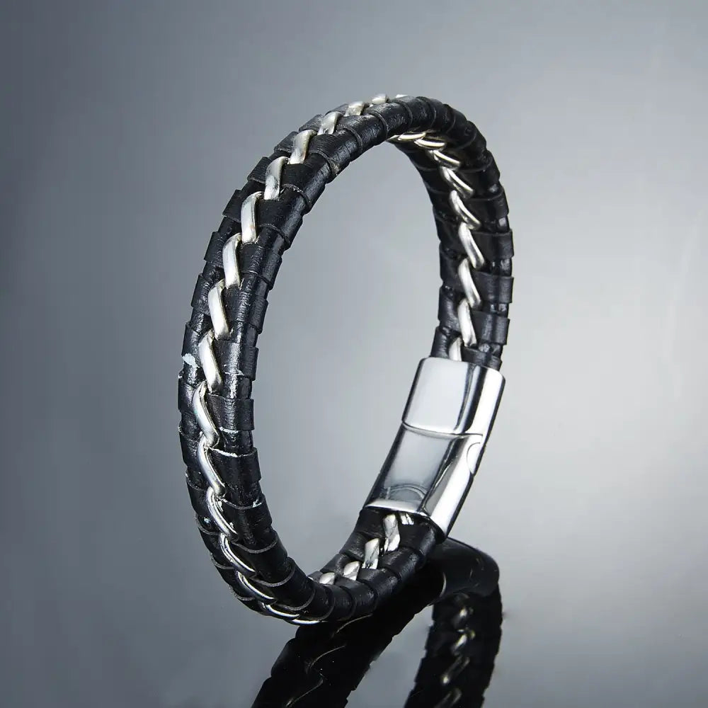 Woven leather bracelets for men - Silver