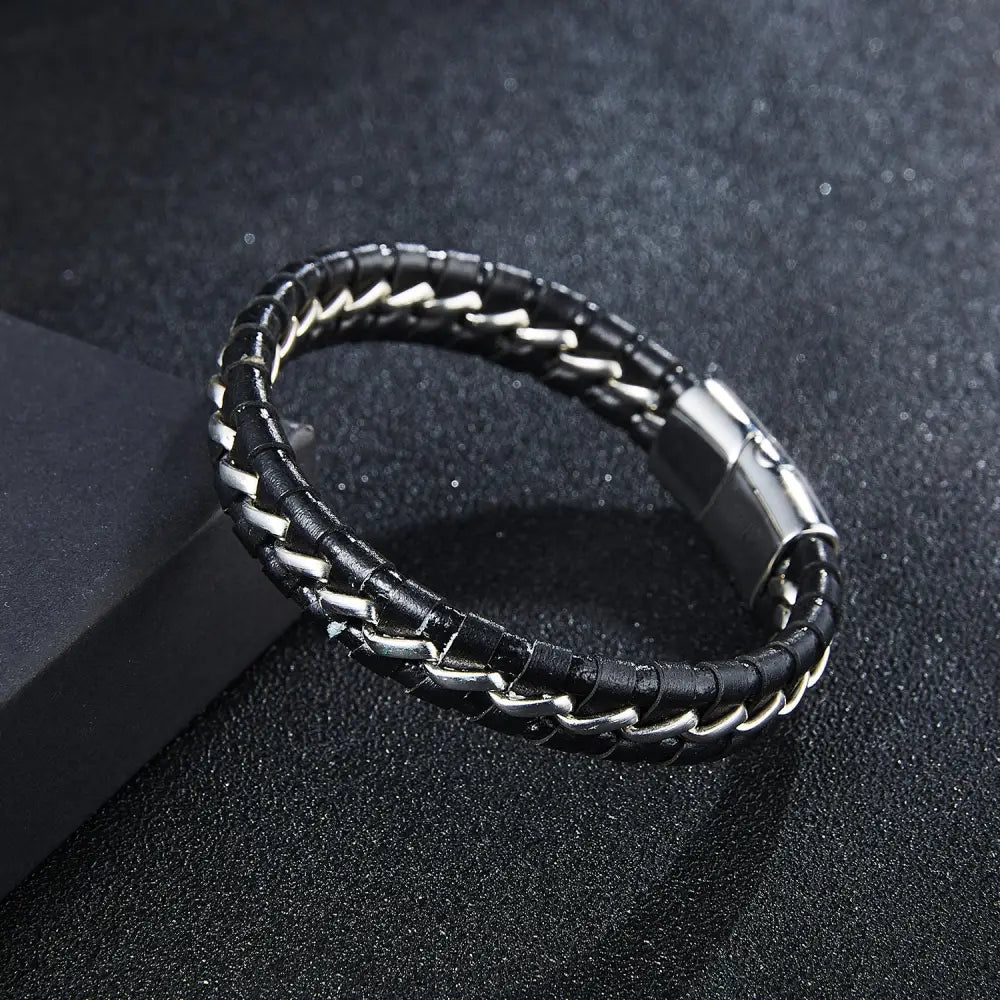 Woven leather bracelets for men - Silver