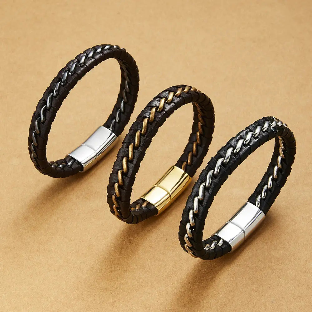 Woven leather bracelets for men - Silver